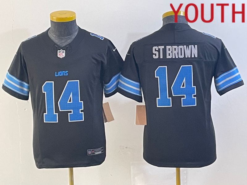 Youth Detroit Lions #14 St Brown Black Three generations 2024 Nike Vapor F.U.S.E. Limited NFL Jersey